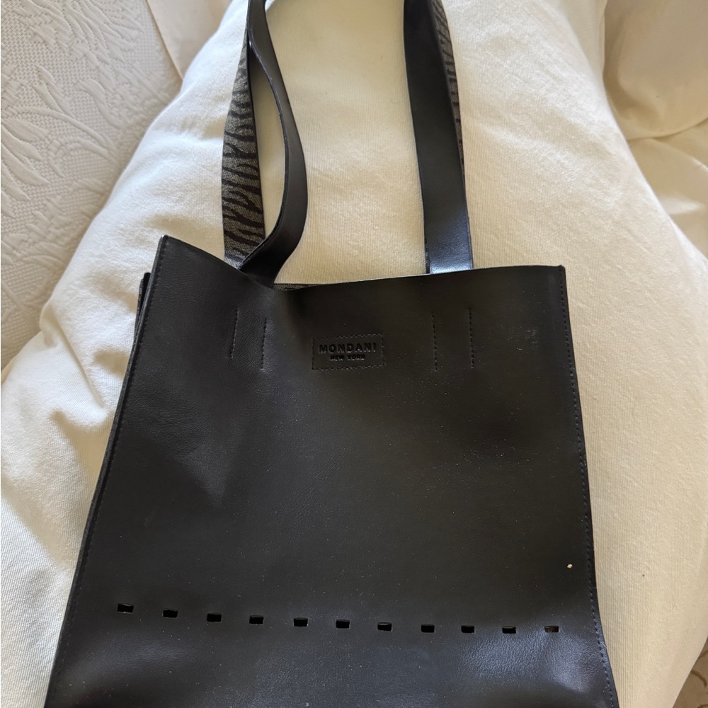 Mondani Black Leather Tote with Cutout Design